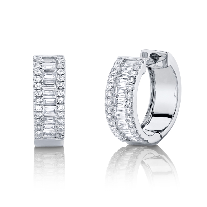 0.49Ct 14K White Gold Diamond Baguette Huggie Earring