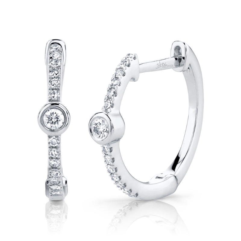 0.13Ct 14K White Gold Diamond Bezel Hoop Earring