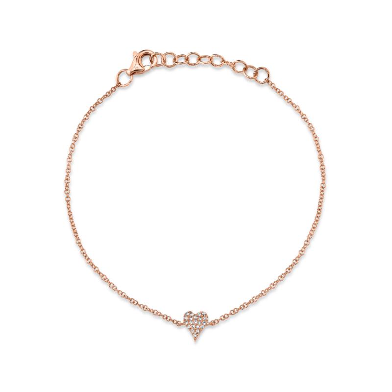 14k Rose Gold .05ct Pave Heart Bracelet