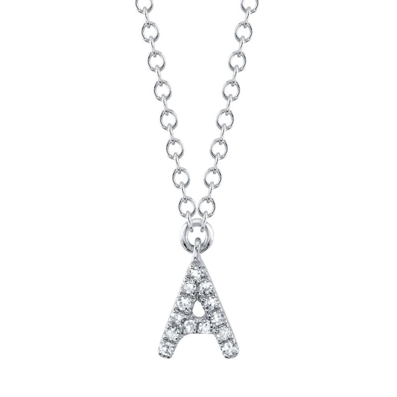 14K White Gold Diamond Necklace Initial A, .04Ct G/H Vs/Si