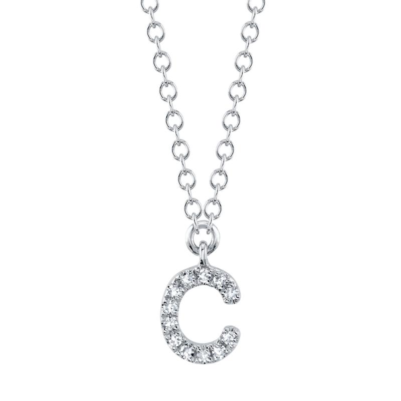 14K White Gold Diamond Necklace Initial C, .04Ct G/H Vs/Si