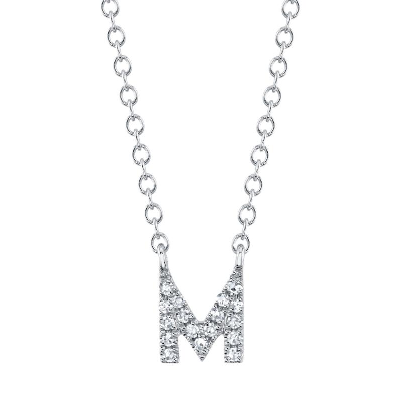 14K White Gold 0.04Ctw Diamond Initial M Necklace