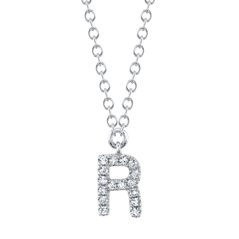 14K White Gold 0.04Ctw Diamond Initial R Necklace