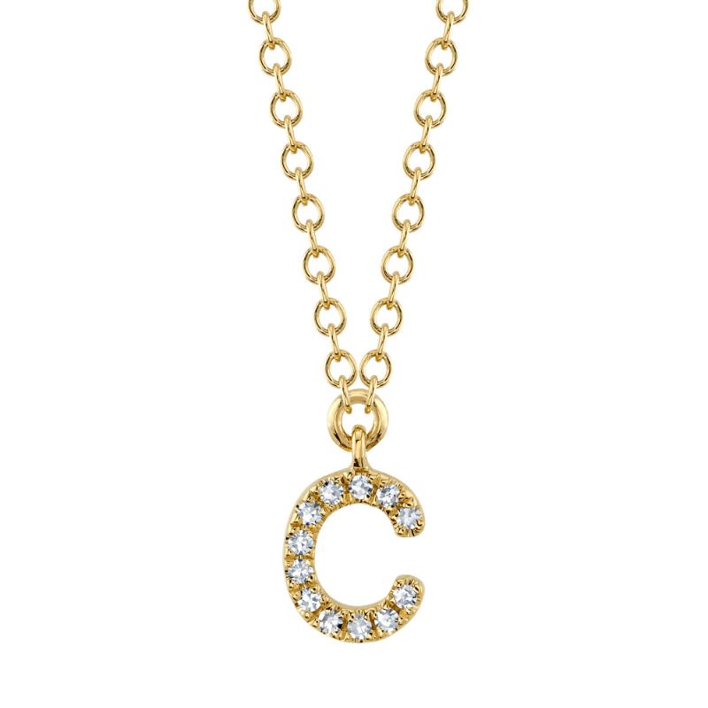 14K Yellow Gold Diamond Initial C Necklace