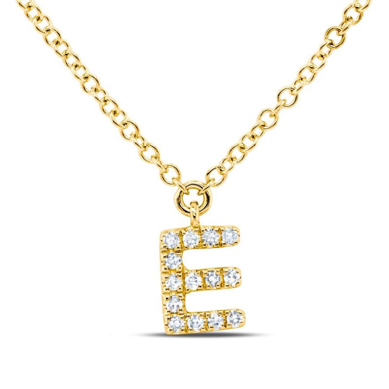 0.04Ct 14K Yellow Gold Diamond Necklace - Initial E
