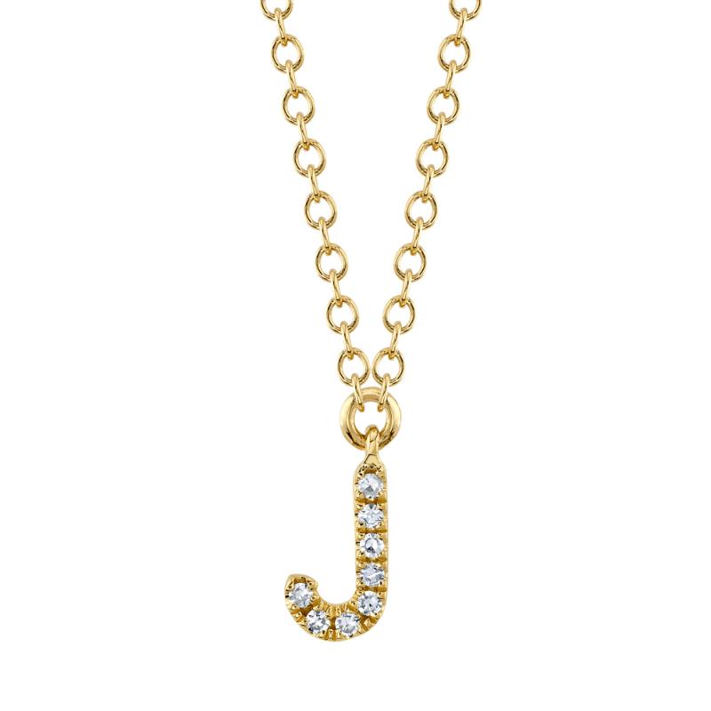 14K Yellow Gold Diamond Initial J Pendant