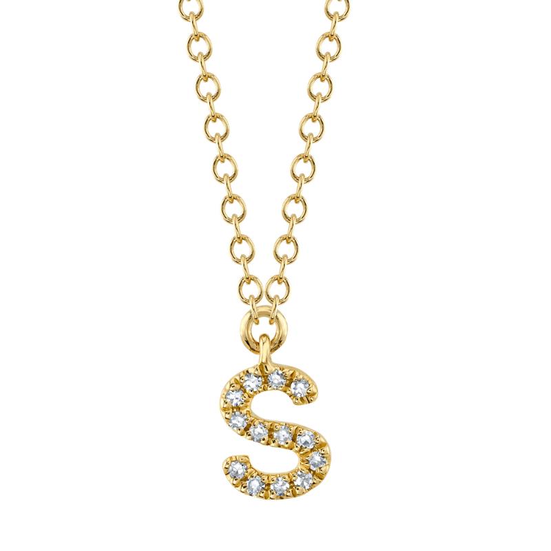 14K Yellow Gold Diamond Initial S Pendant