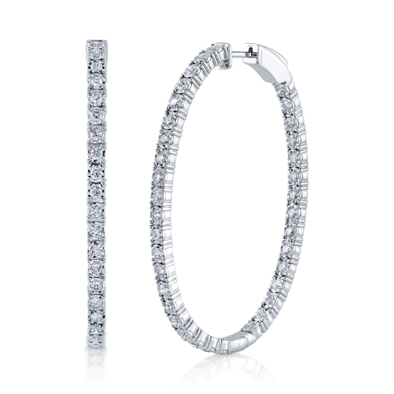 2.17Ct 14K White Gold Diamond Oval Hoop Earring