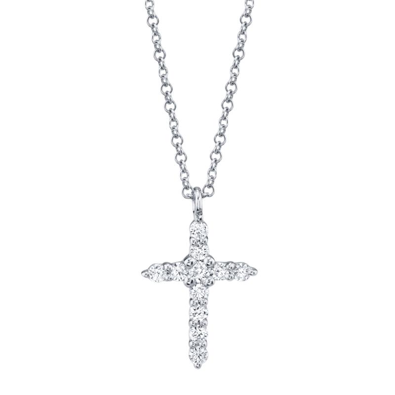 14K White Gold Diamond Cross Pendant