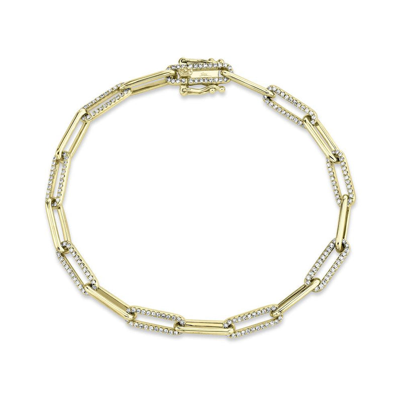 14K Yellow Gold Paper Clip Link Bracelet. 17 Alternating Polished And