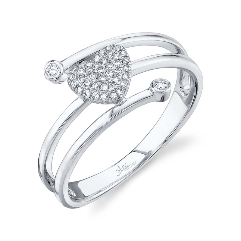 0.10ct 14k White Gold Diamond Pave Heart Ring - SC55009265