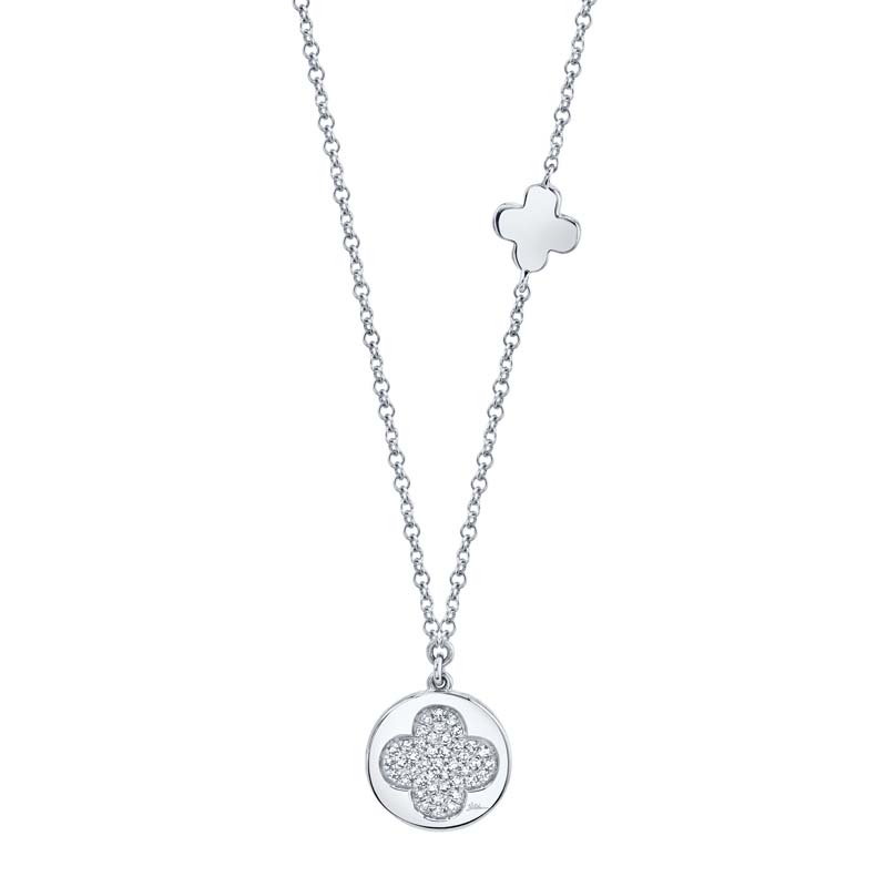 White gold plated pave clover necklace Clearance
