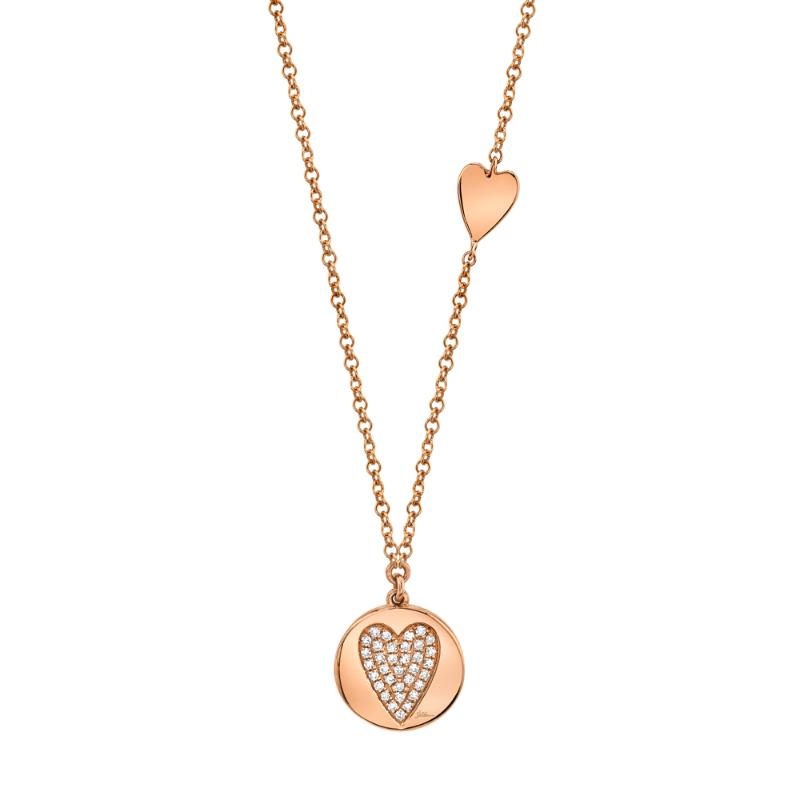 0.08Ct 14K Rose Gold Diamond Pave Heart Disc Necklace