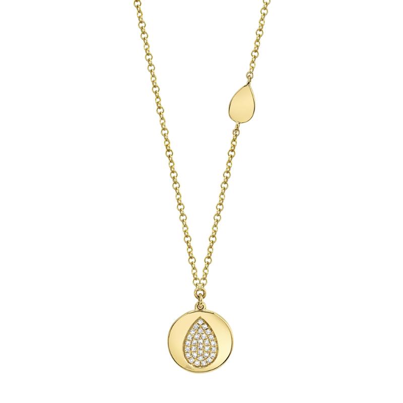 0.07Ct 14K Yellow Gold Diamond Pave Pear Disc Necklace
