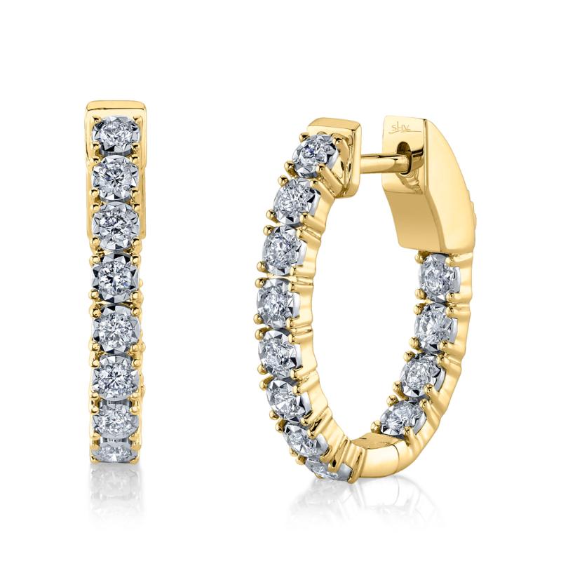 14K Yellow Gold Diamond Inside/Outside Hoop Earring