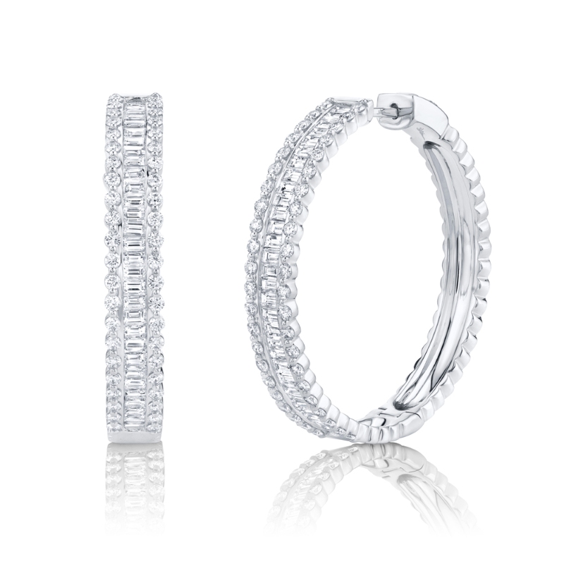 3.40Ct 14K White Gold Diamond Baguette Hoop Earring