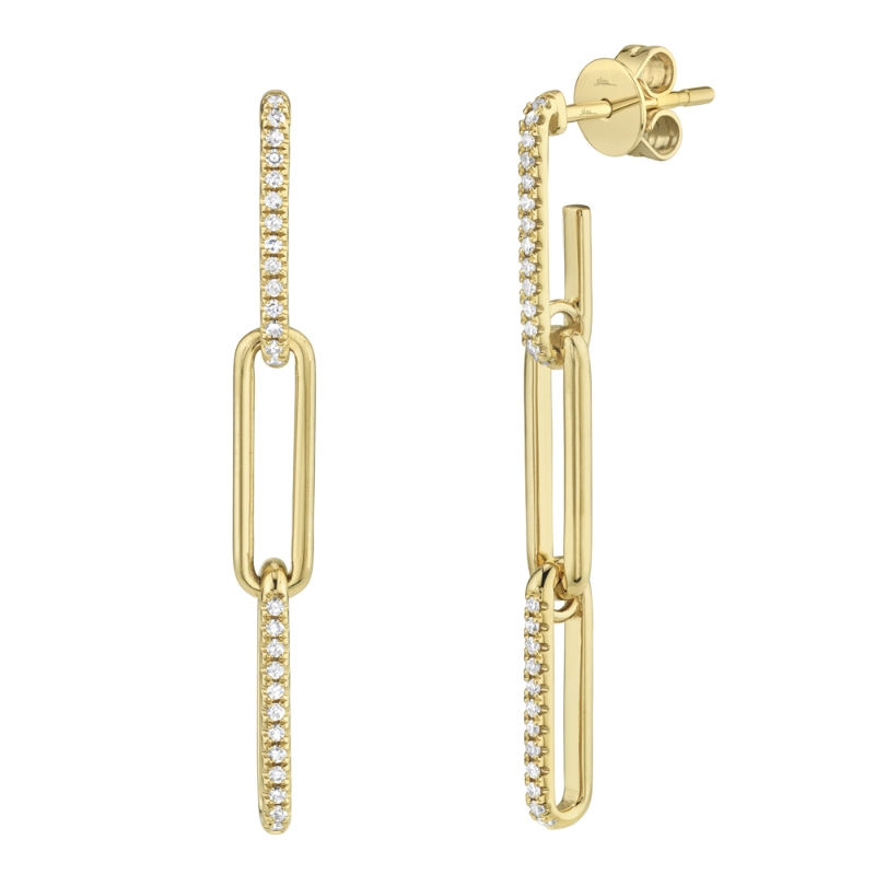 0.17Ct 14K Yellow Gold Diamond Paper Clip Link Earring