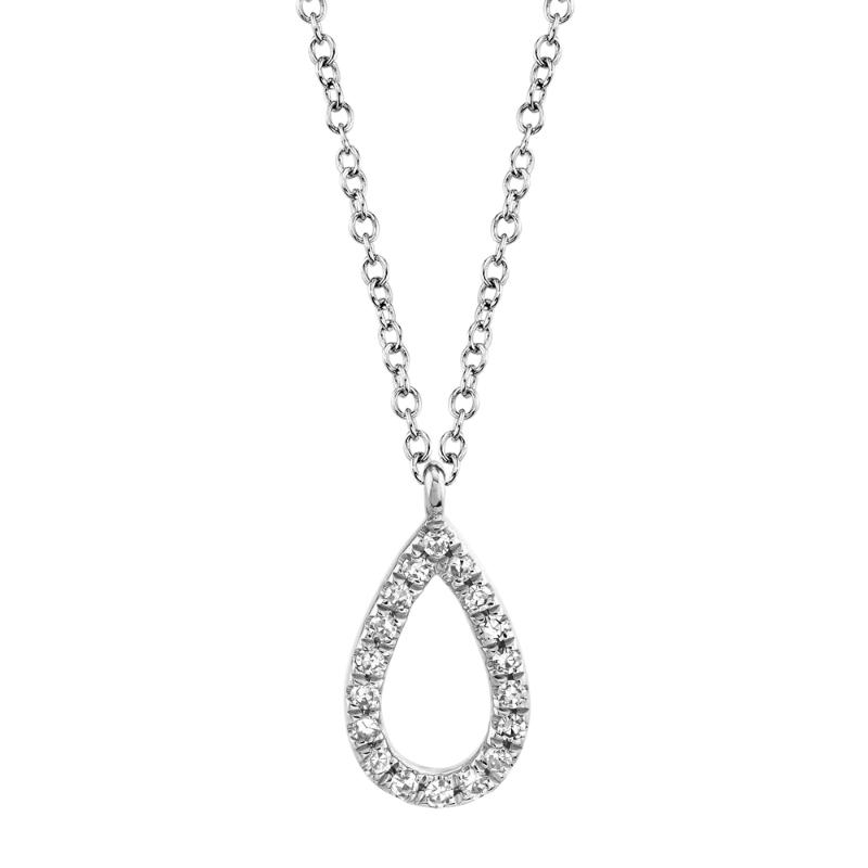 14K White Gold Diamond Pear Necklace .06Ct G/H, Vs-Si