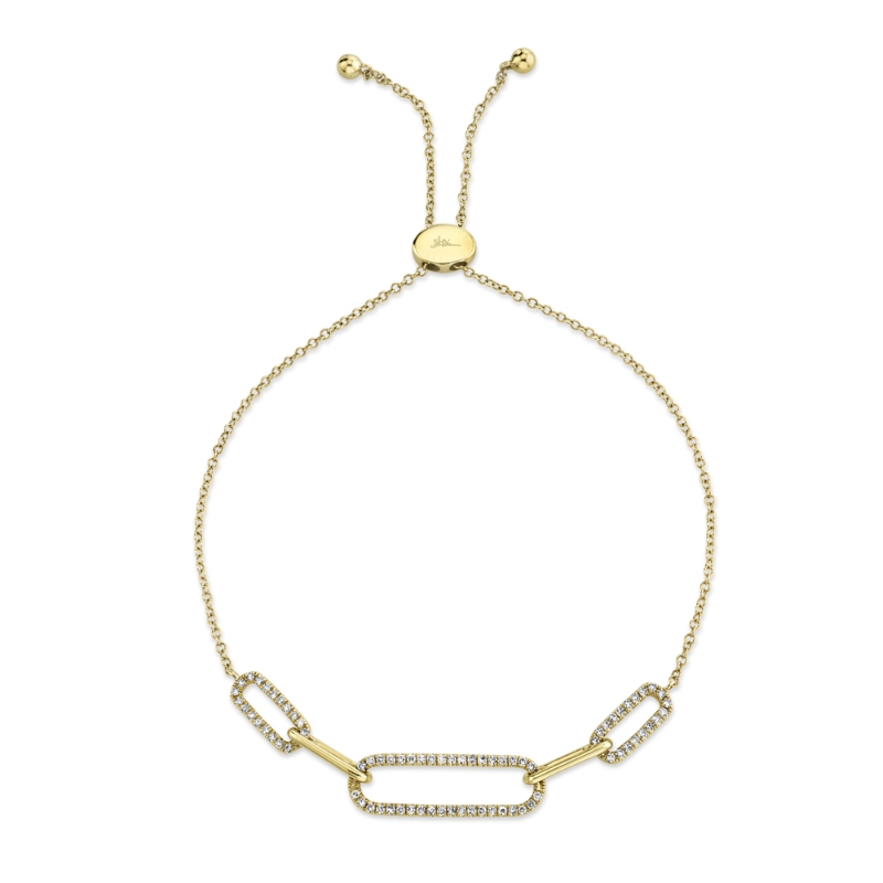 0.24Ct 14K Yellow Gold Diamond Paper Clip Link Bolo Bracelet