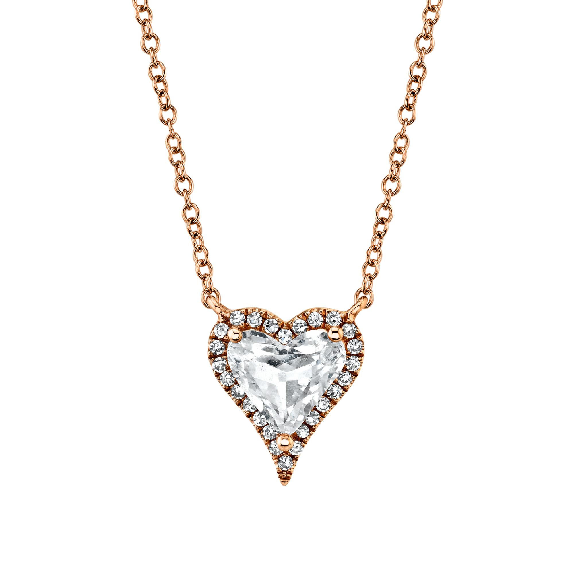 0.08Ct Diamond & 1.10Ct White Topaz Heart Necklace