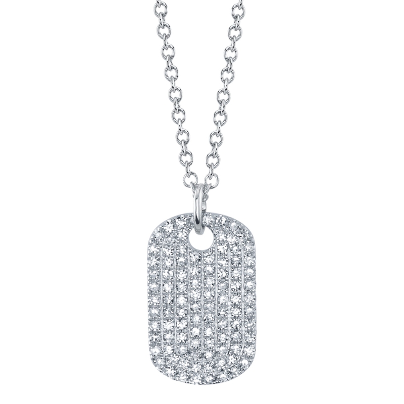 A 14K White Gold Diamond Dog Tag Necklace