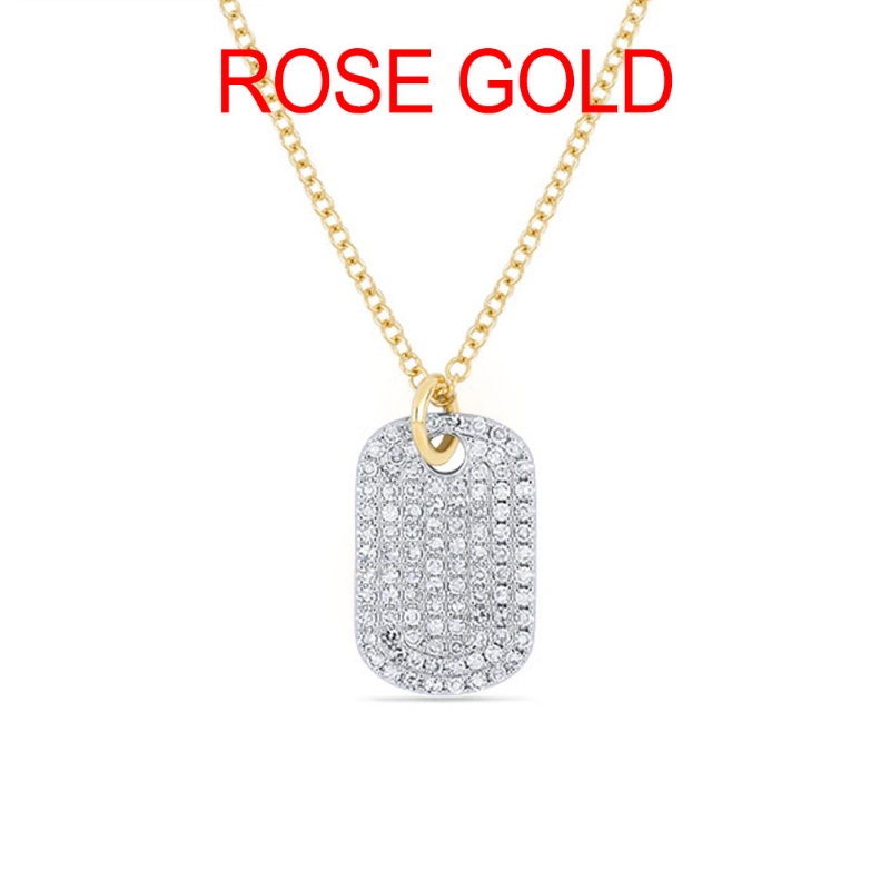 A 14K Rose Gold Diamond Dog Tag Pendant