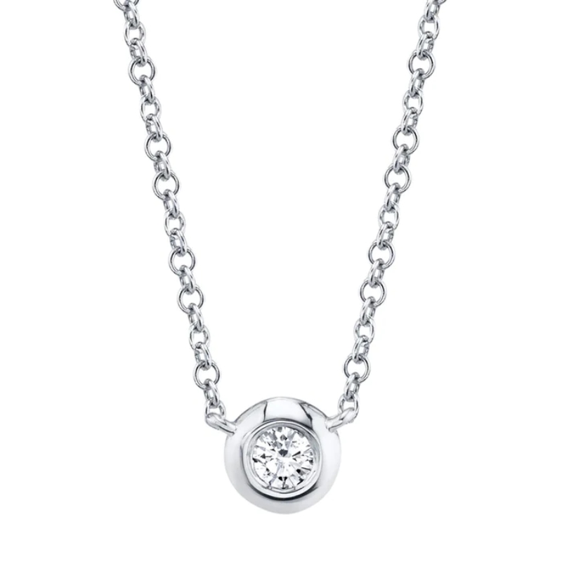 A 14K White Gold Necklace Bezel Set