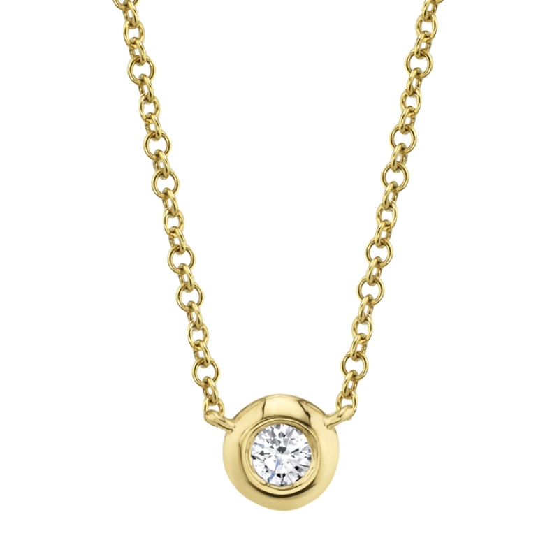 A 14K Yellow Gold Bezel Set Diamond Necklace
