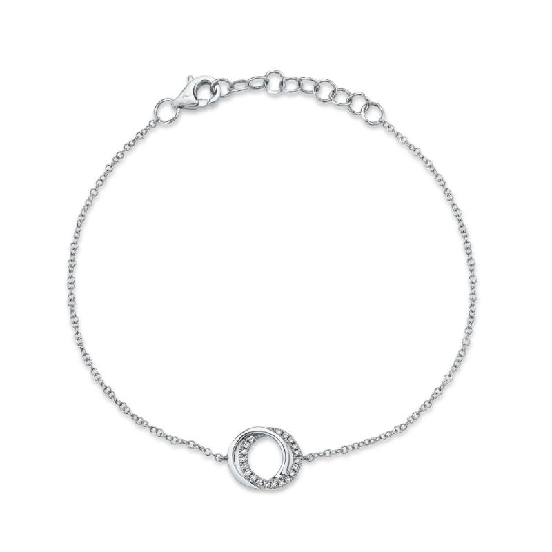 14K White Gold Diamond Love Knot Circle Bracelet