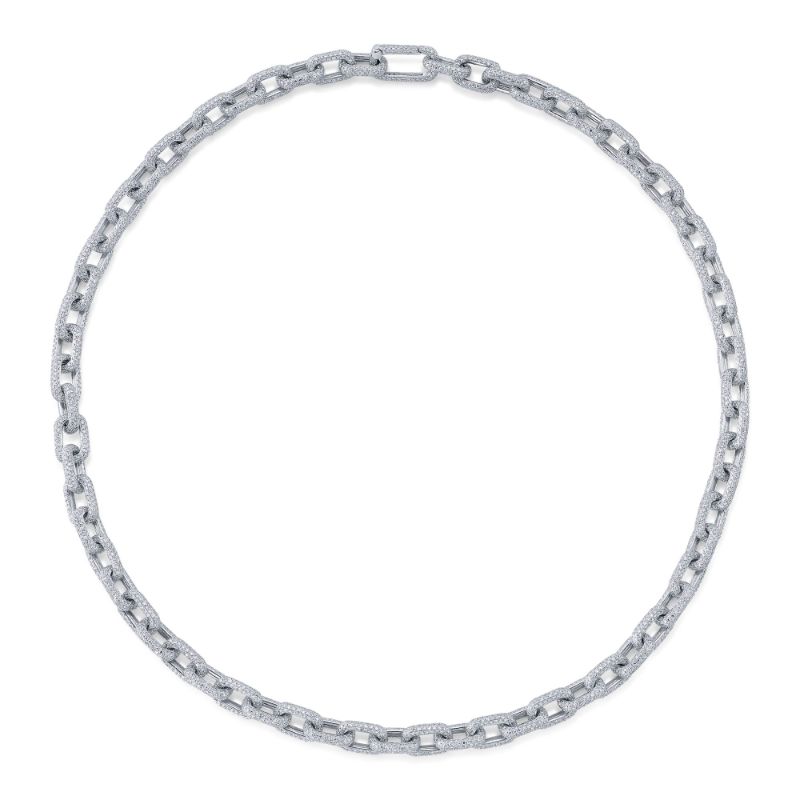 A 14K White Gold Diamond Pave Link Necklace. 17.25Ct. G/H, Vs-Si