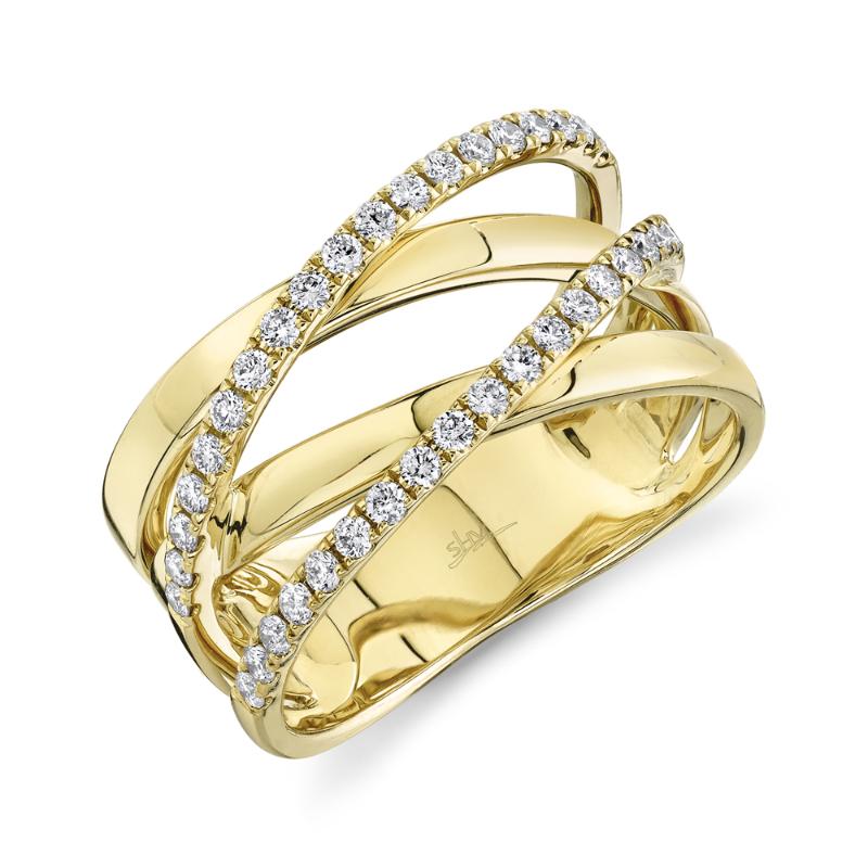A 14K Yellow Gold And Diamond, Wide Crossover Style Band Set With Diamonds Weighing .41 Carat Total. G/H, Vs/Si, Retail 1,610.00