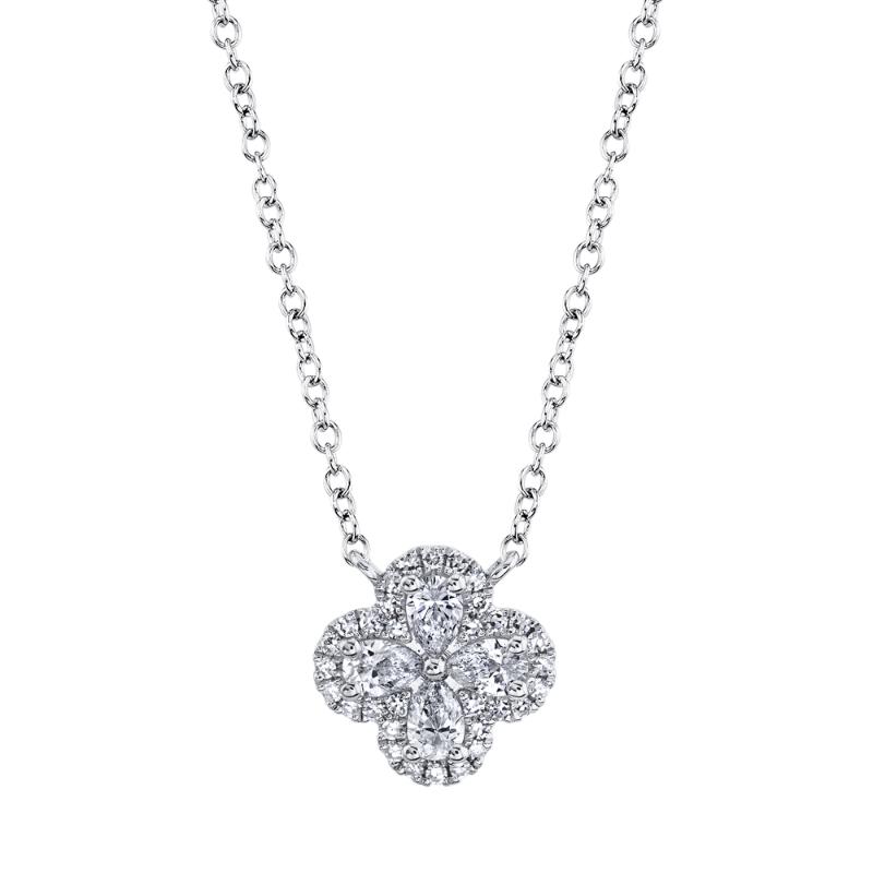 14K White Gold Clover Shaped Pendant