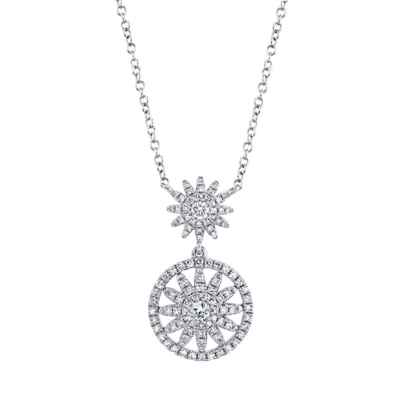 14K White Gold Diamond Starburst Necklace .35Ct G/H, Vs-Si