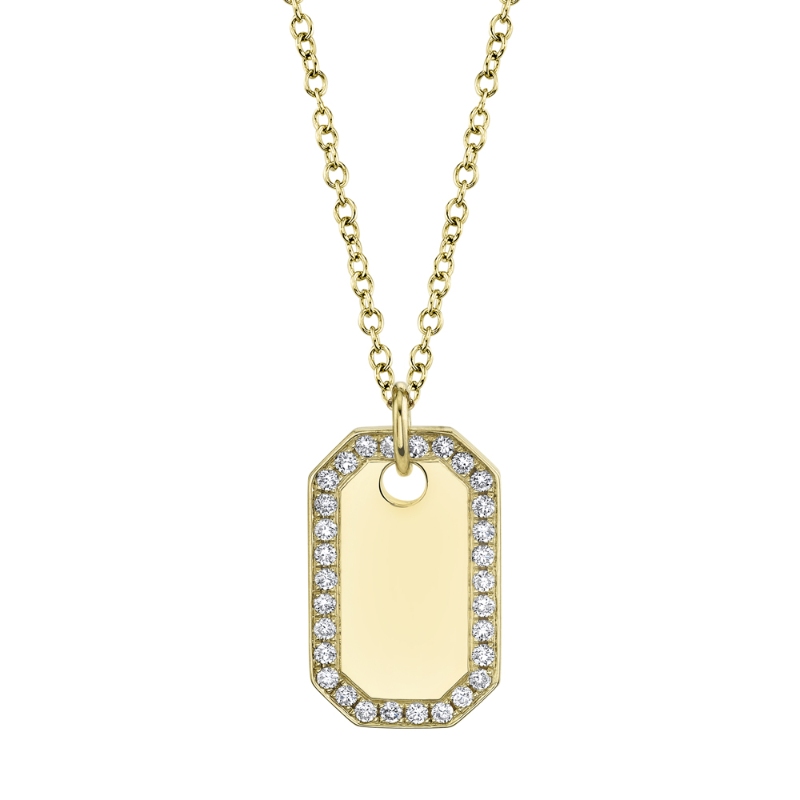 0.40Ct 14K Yellow Gold Diamond Dog Tag Necklace