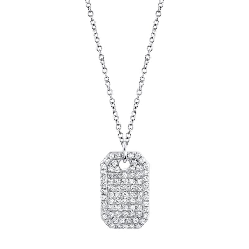 14K White Dog Tag Necklace Set With Diamonds