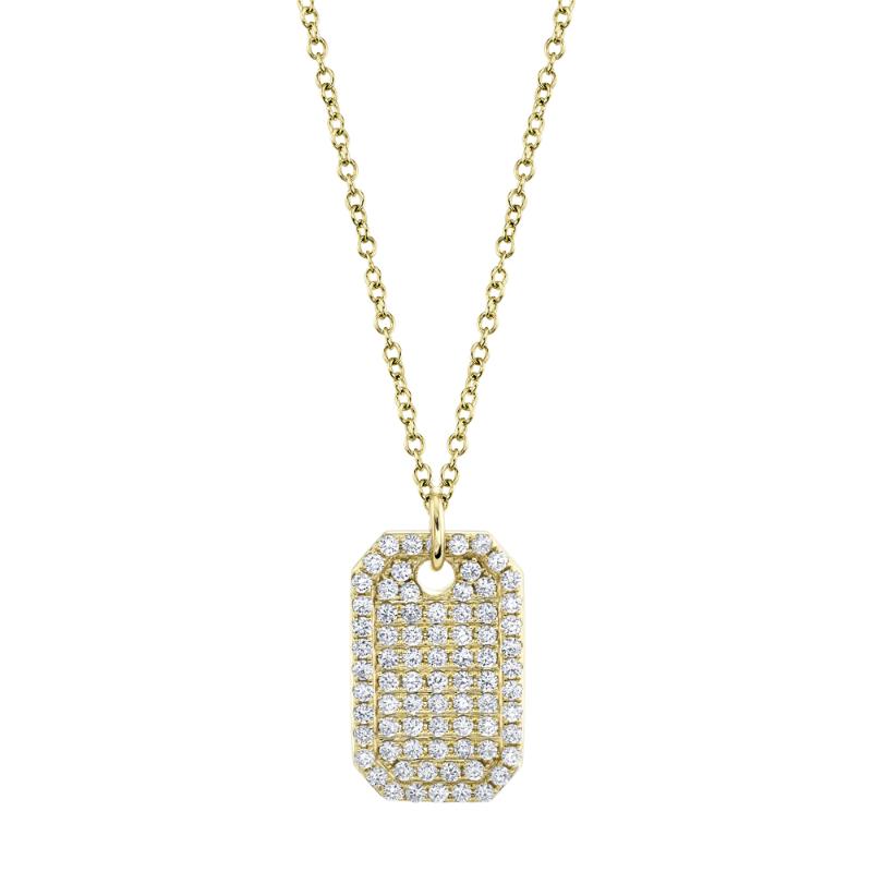 15K Yellow Gold Diamond Dog Tag Necklace .90Ct G/H, Vs-Si
