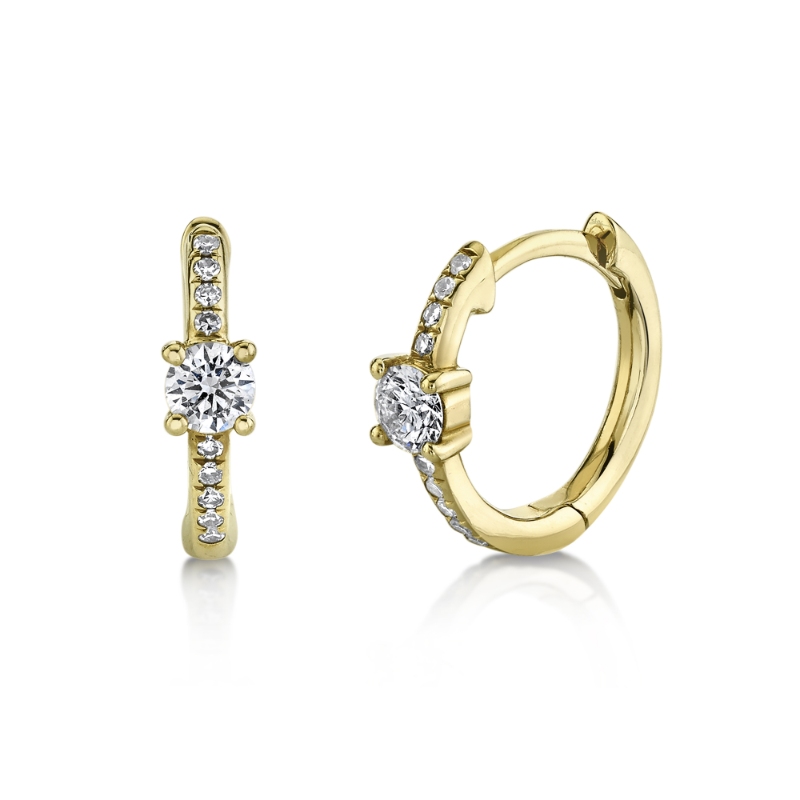 A Pair Of 14K Yellow Gold Diamond Huggie Hoop Earrings