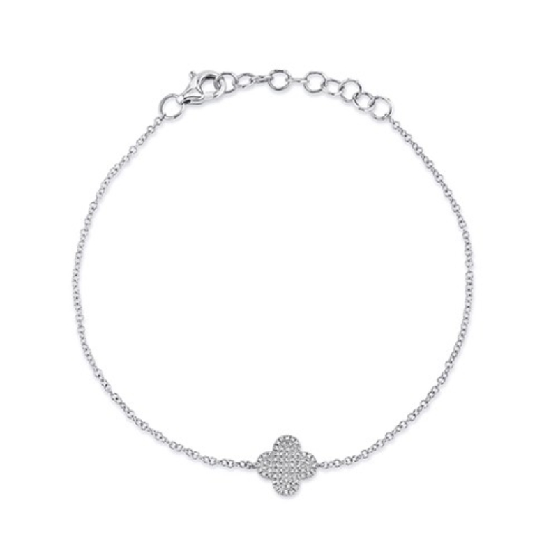 A 14K White Gold Diamond Clover Bracelet