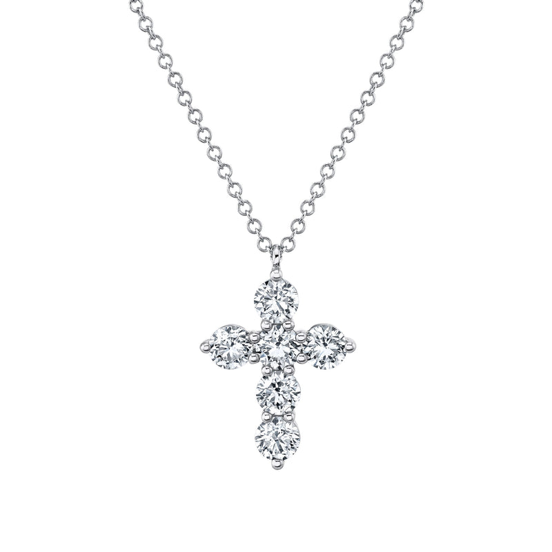 14K White Gold Diamond Cross Necklace 1.10Ct G/H, Vs-Si