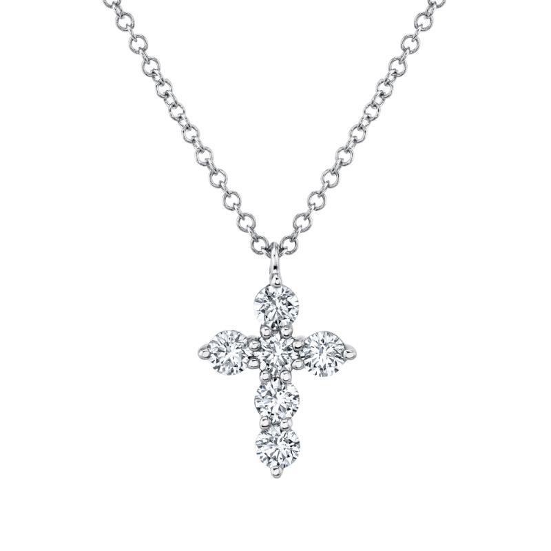 14K White Gold Diamond Cross Necklace .50Ct G/H, Vs-Si