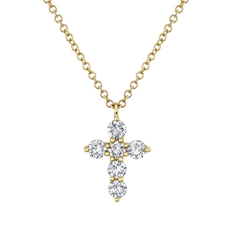 14K Yellow Gold Diamond Cross Necklace