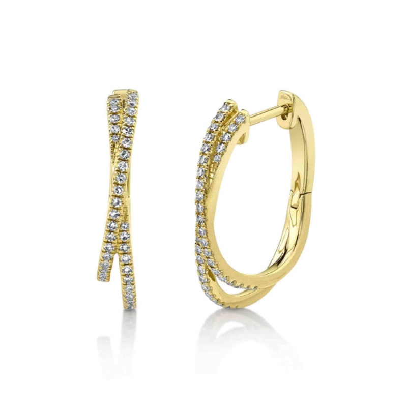 14K Yellow Gold Diamond Crossover Hoop Earrings .21Ct G/H, Vs-Si