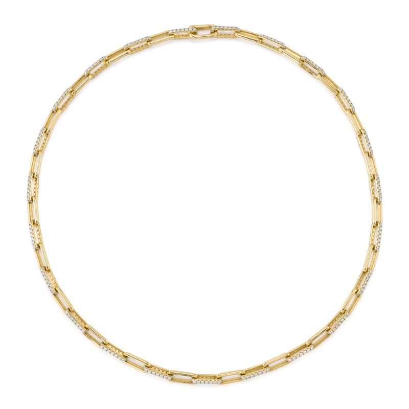 5.68Ct 14K Yellow Gold Diamond Paper Clip Link Necklace