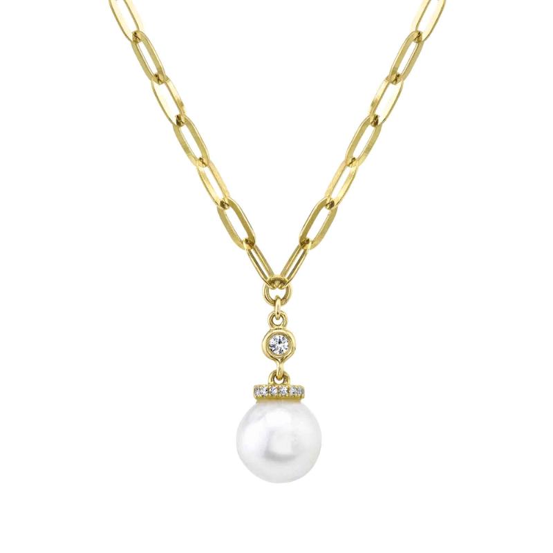 0.05Ct Diamond & Cultured Pearl Link Necklace