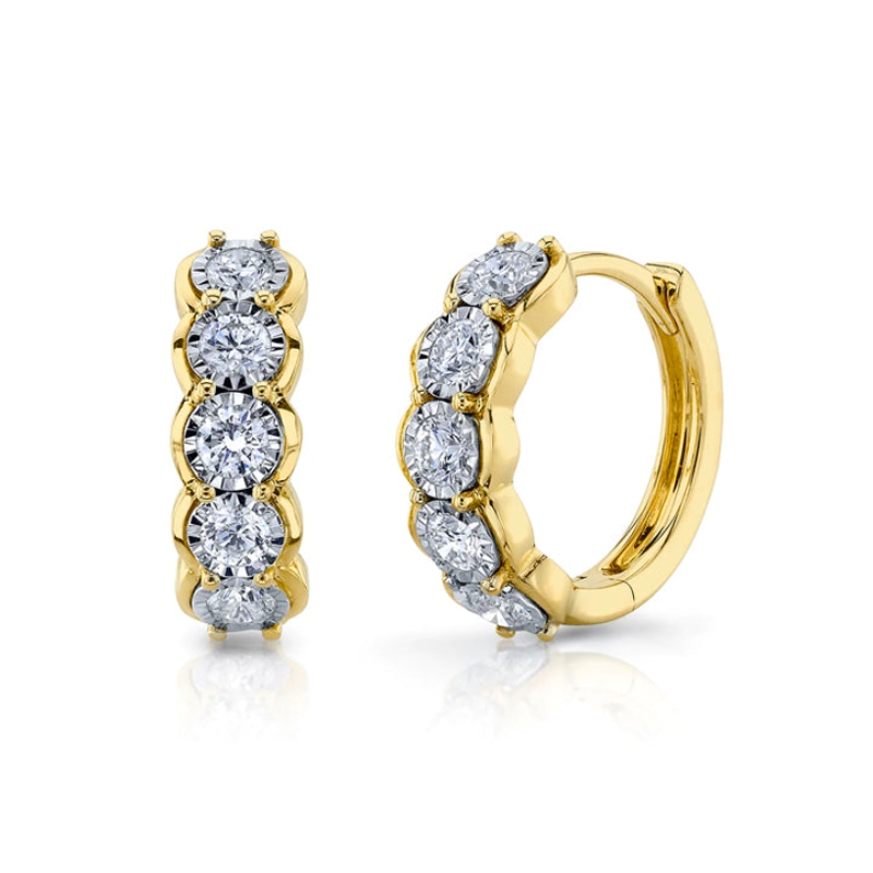 A Pair Of14K Yellow Gold Diamond Huggie Hoop Earrings