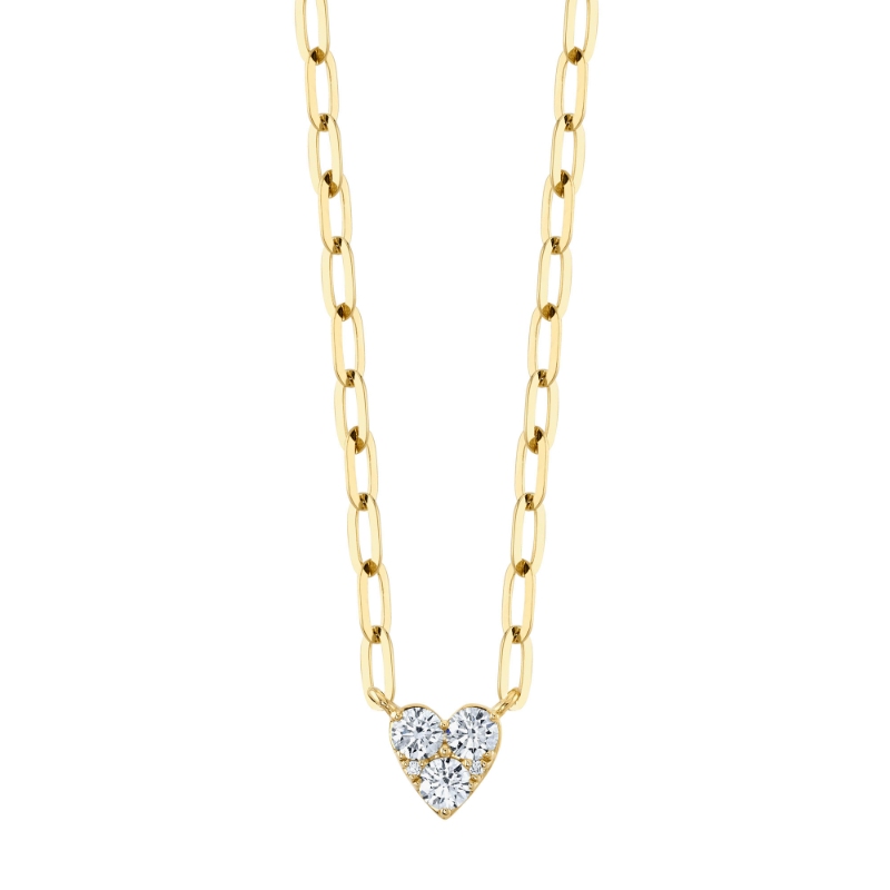 0.41Ct 14K Yellow Gold Diamond Heart Paper Clip Link Necklace