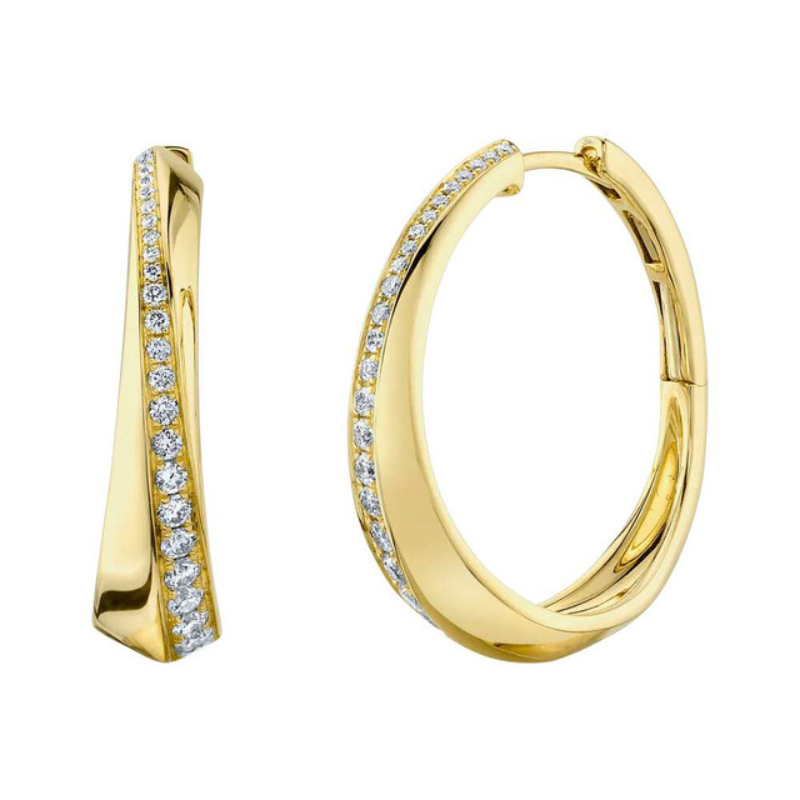 14K Yellow Gold Diamond Hoop Earrings