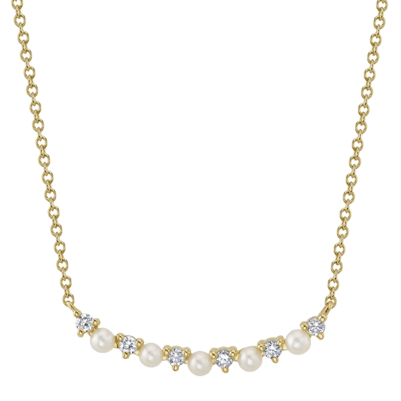 0.12Ct 14K Yellow Gold Diamond & Cultured Pearl Necklace