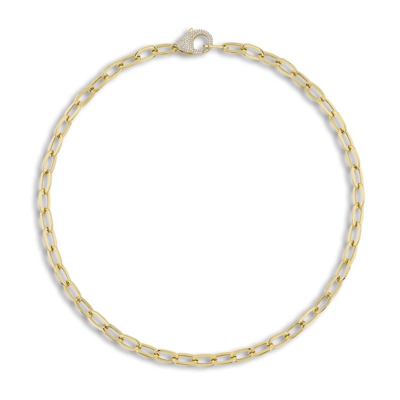 A 14K Yellow Gold Diamond Paper Clip Link Necklace. .42Ct, G/H, Vs-Si