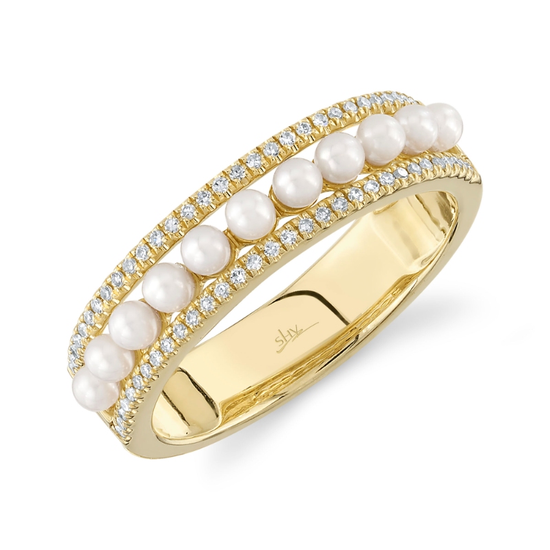 0.14Ct 14K Yellow Gold Diamond & Cultured Pearl Lady's Band